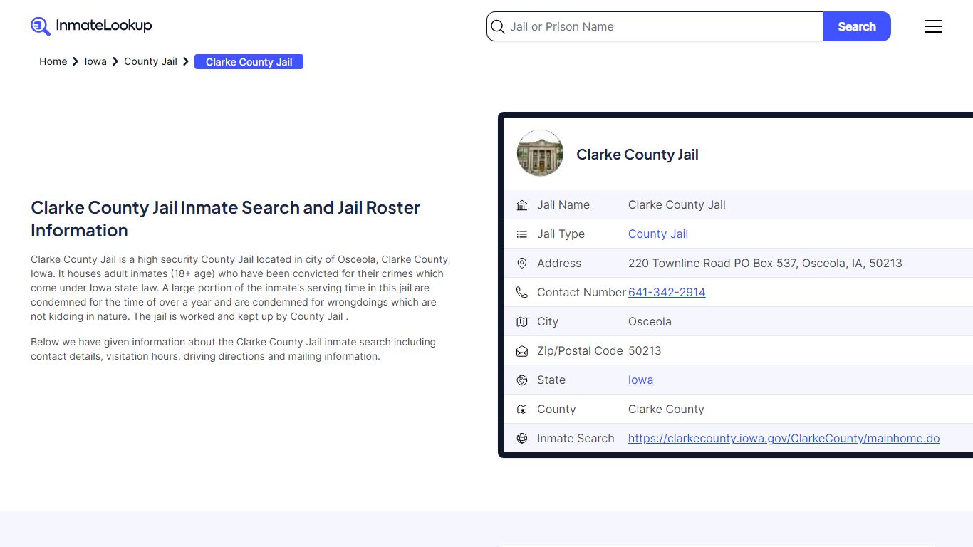 Clarke County Jail (IA) Inmate Search Iowa - Inmate Lookup